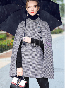 Stylish Plaid Stand Collar Belt Trench Coat.png