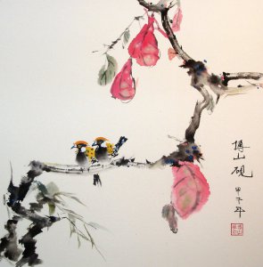 20141206花鸟秋枝红叶，已裱画芯42x42厘米.jpg